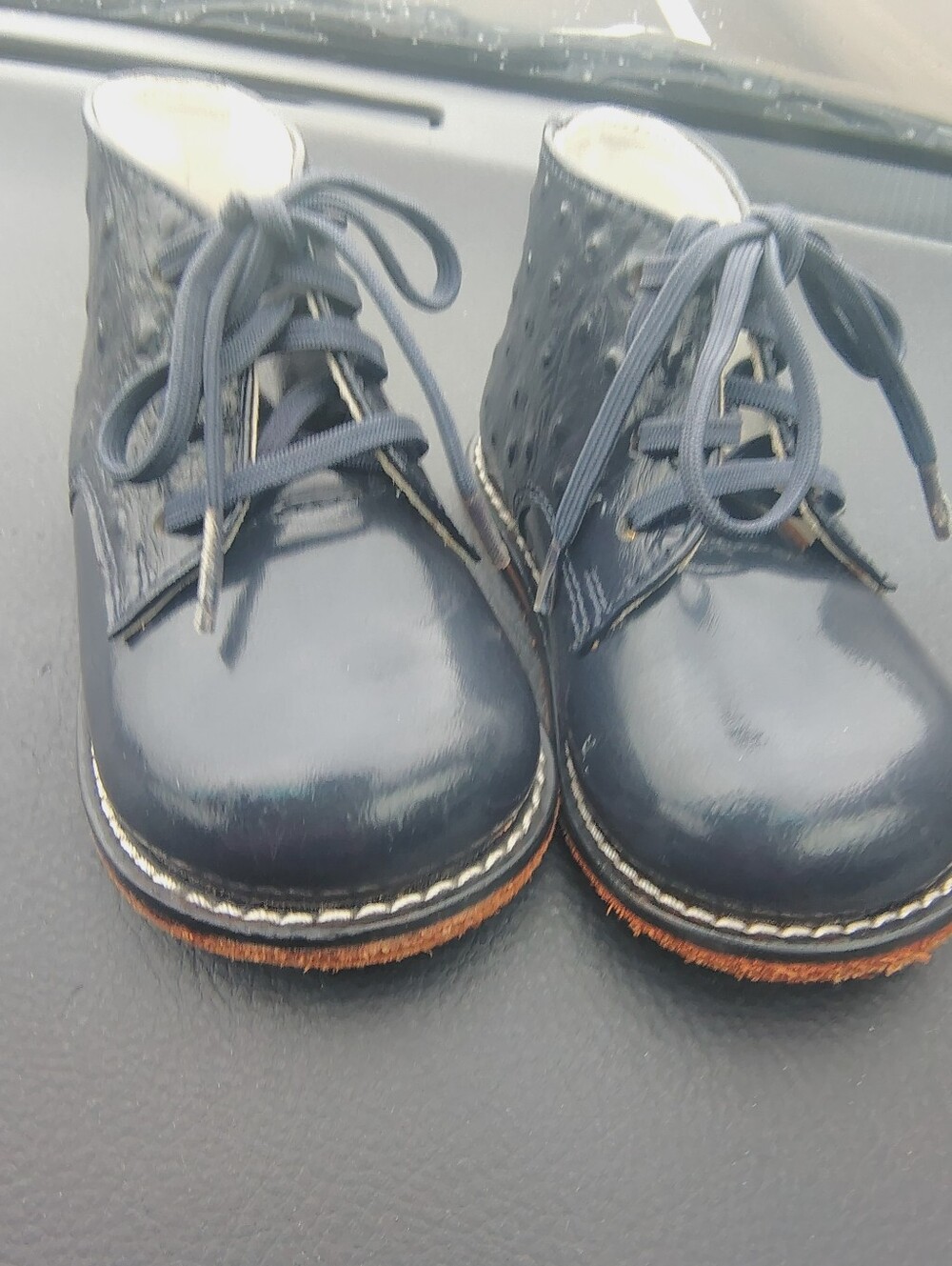 Josmo Walker, Navy Lace-Up Kids Ostrich Leather Boots